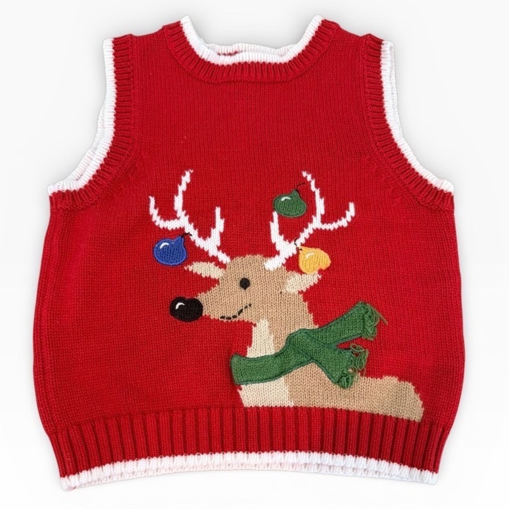 Greendog Toddler Reindeer Christmas Sweater Vest Red Cotton 24 Months Holiday